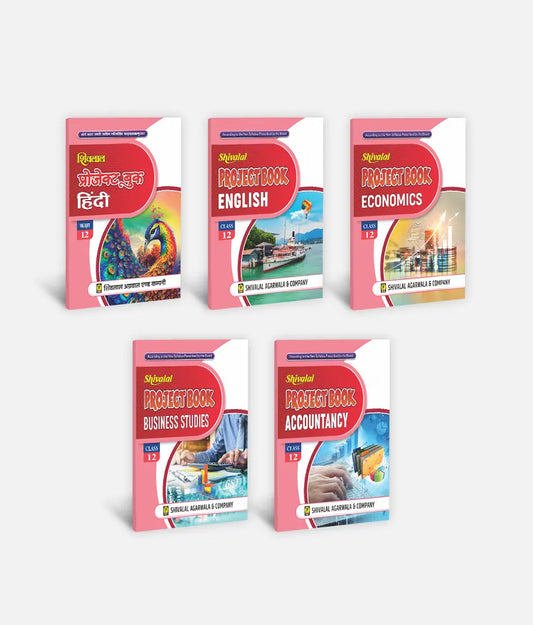 Hindi + English + Economics + Business Studies + Accountancy | Class 12 Commerce | Set of 5 | Project Books